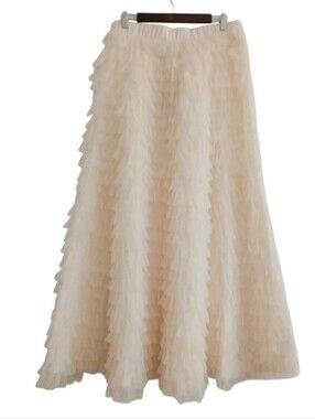 NEW Chicwish Swan Cloud Layered Ruffle Tulle Maxi Skirt Women's XL Cream Volume